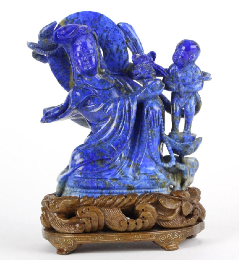 Chinese Carved Blue Lapis Lazuli Kwan Yin w Child (1 of 7)
