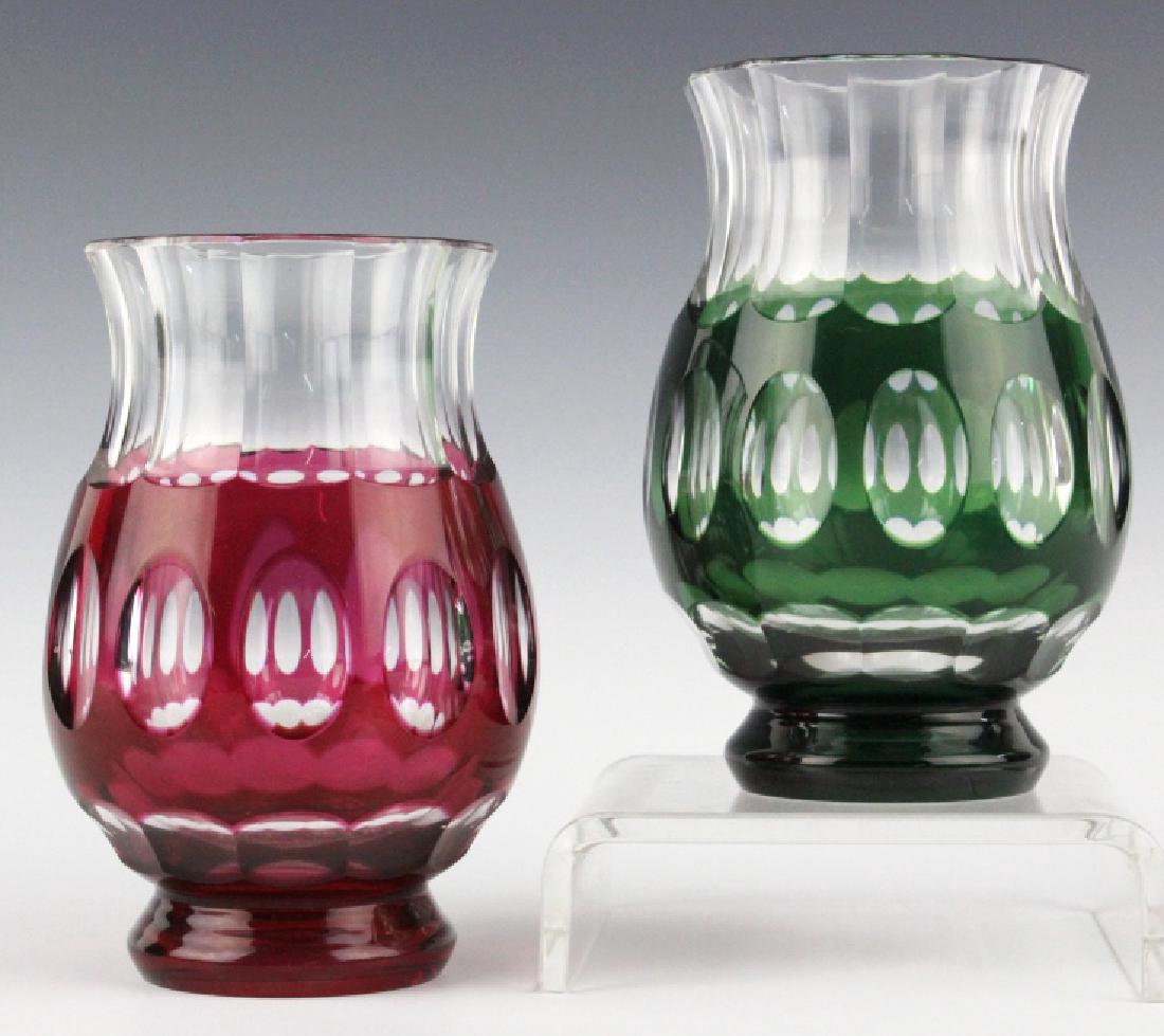 VAL ST LAMBERT Cranberry & Green Cut to Clear Vase (1 of 6)