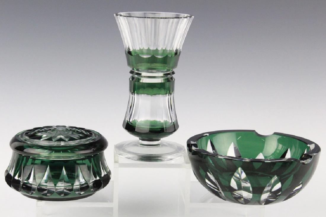 VAL ST LAMBERT Green Cut to Clear Vase, Bowl & Box (1 of 5)