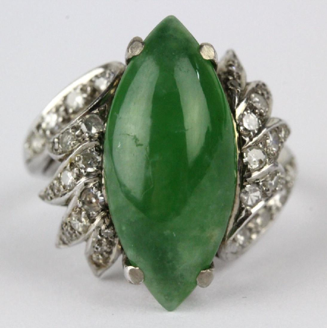 1950's 14k White Gold Green Jade Diamond Ring s6 (1 of 8)