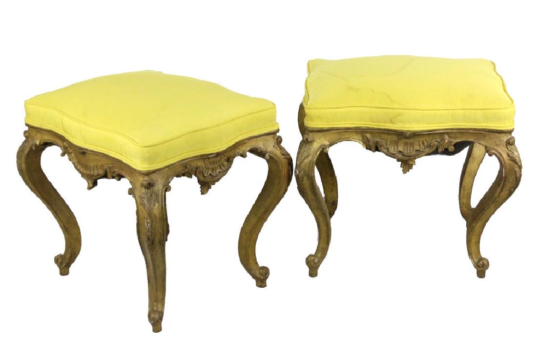 Pair Italian Ornate Carved Gold Gilt Wood Stools (1 of 8)