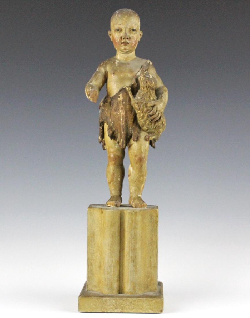 Antique Polychrome Wood Santos Jesus & Lamb Statue (1 of 10)