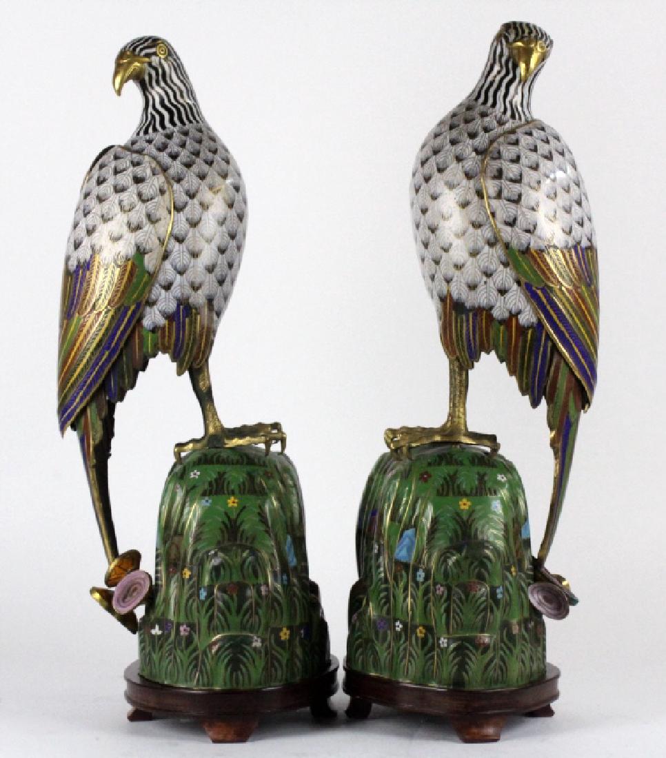 PAIR of Chinese Cloisonne Enamel Birds of Prey 25" (1 of 8)