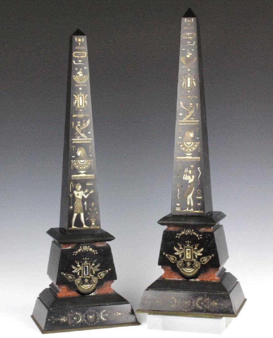 PAIR Egyptian Revival Black Marble Tower Obelisk (1 of 12)