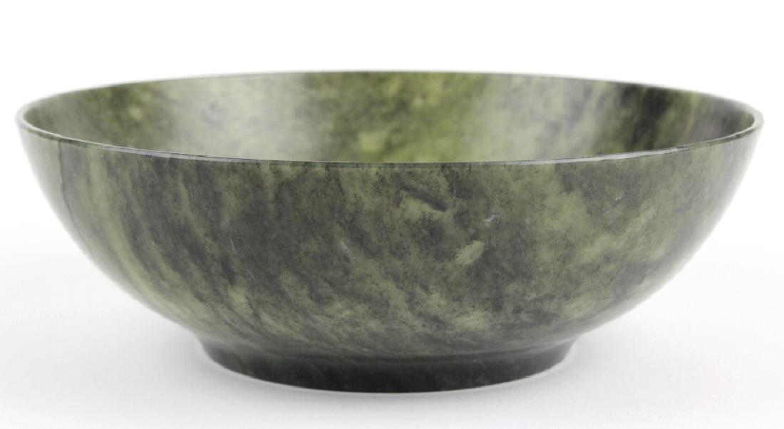 FINE Chinese Carved Green Spinach Jade 9" Bowl (1 of 7)