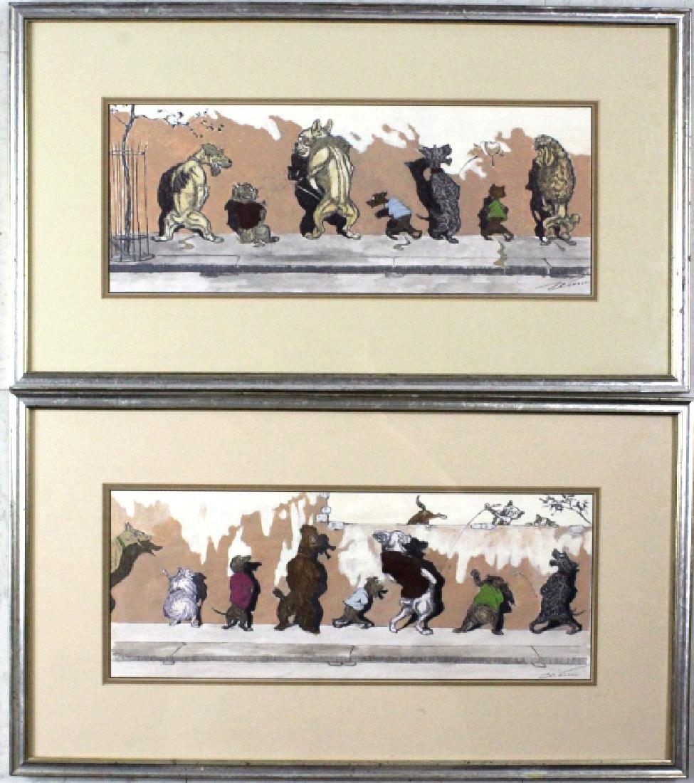 TWO Boris O'Klein French Bull Dog Gouache Painting (1 of 5)