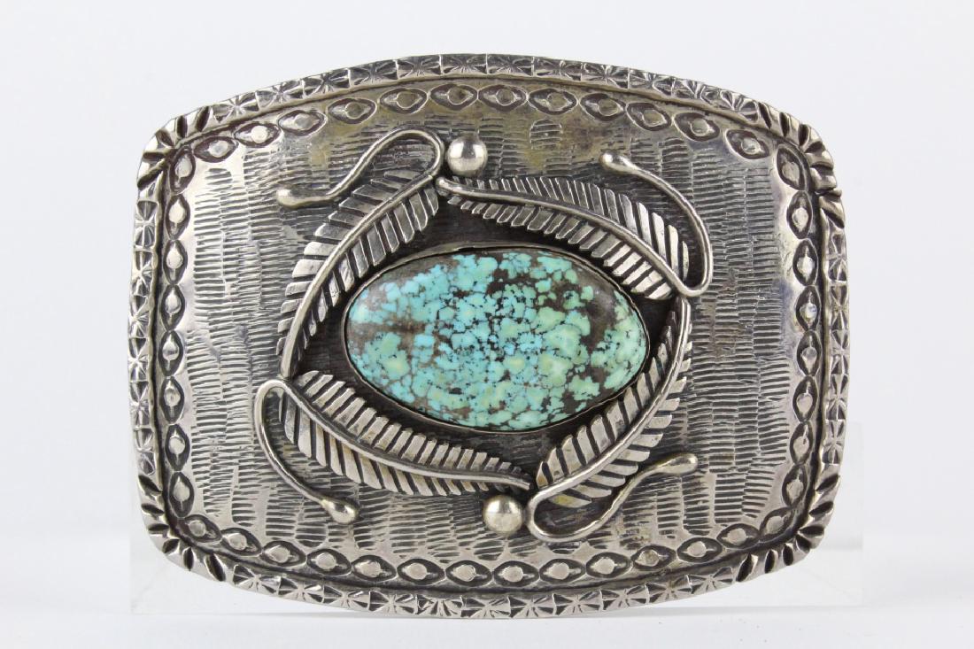 GEORGE BILLIE Indian Silver Turquoise Belt Buckle (1 of 6)