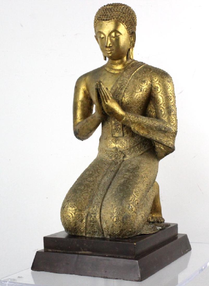 Thai Gilt Bronze Kneeling Praying Buddha Statue LG (1 of 8)