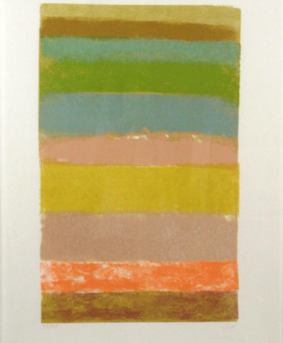 Larry Poons American LE Abstract 1969 Serigraph: Larry Poons (1937-) New York Japan. Limited Edition serigraph on felt. Depicts a colorful abstract expression. Pencil signed lower right and numbered in pencil lower left 77/95. Titled a Year 1969. Co