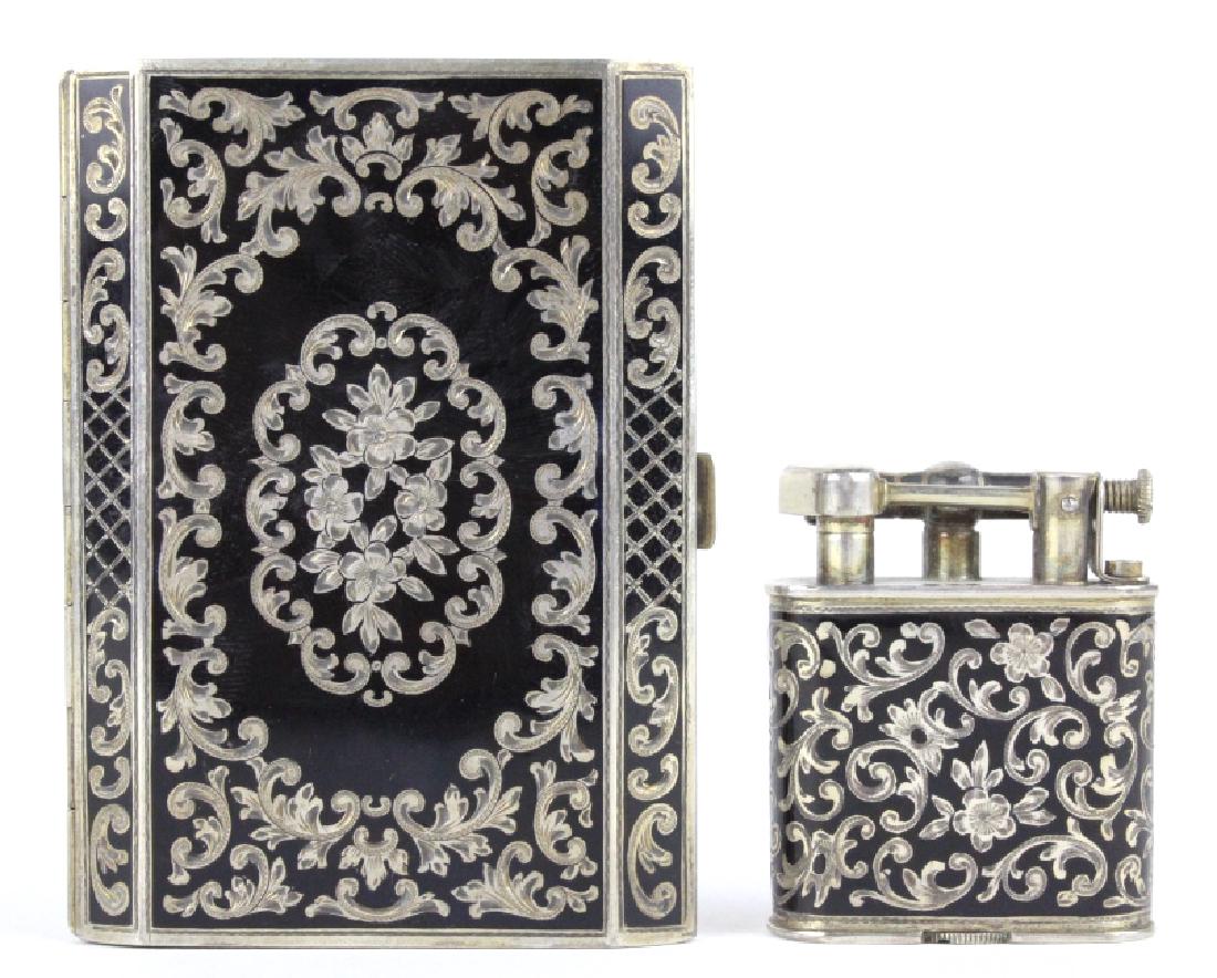 Sterling Silver Enameled Cigarette Case & Lighter (1 of 6)