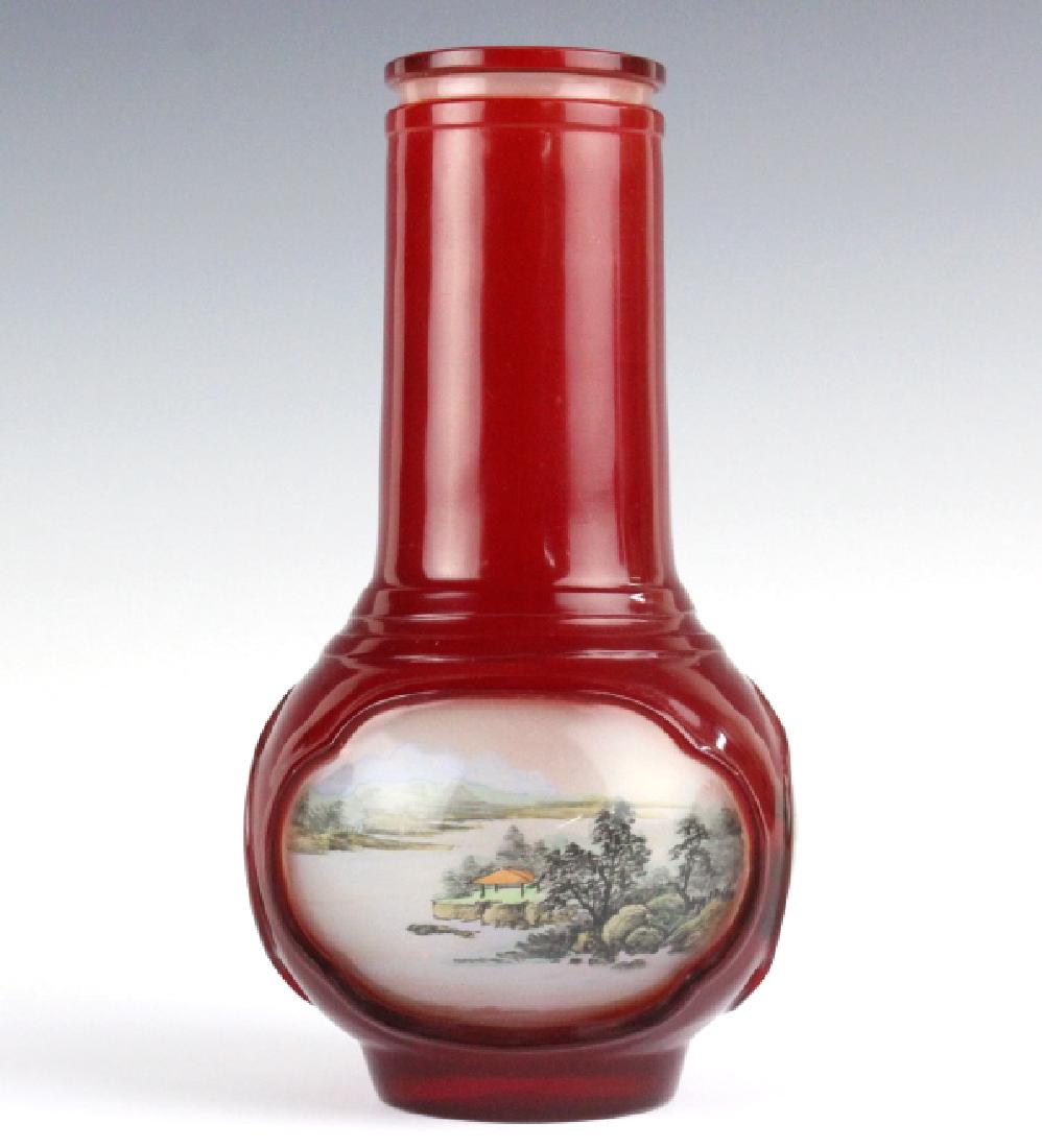 Chinese Peking Glass Reverse Painted 8" Red Vase (1 of 9)