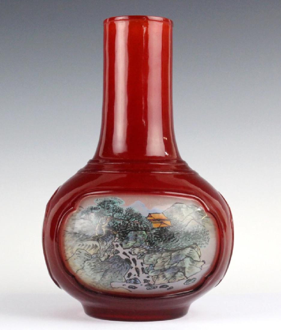 Chinese Peking Glass Reverse Painted 9" Red Vase (1 of 8)