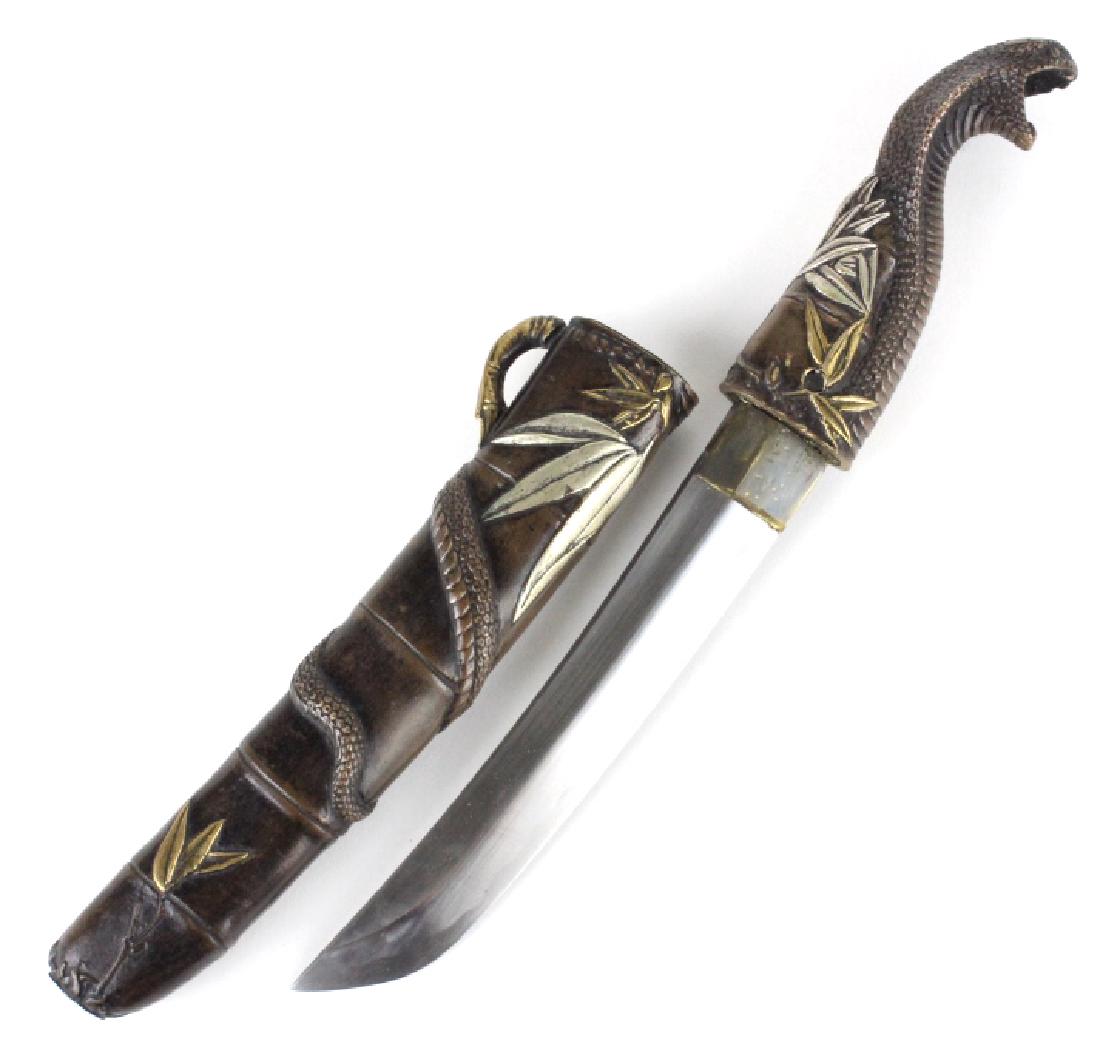 Japanese Bronze Cobra Snake Mixed Metals Knife 11" (1 of 6)