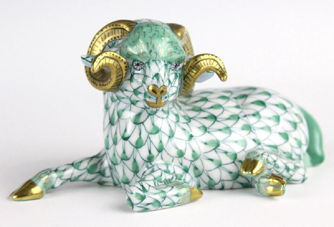 Herend Hungry Green & Gilt Ram Sheep Figurine 4" (1 of 7)