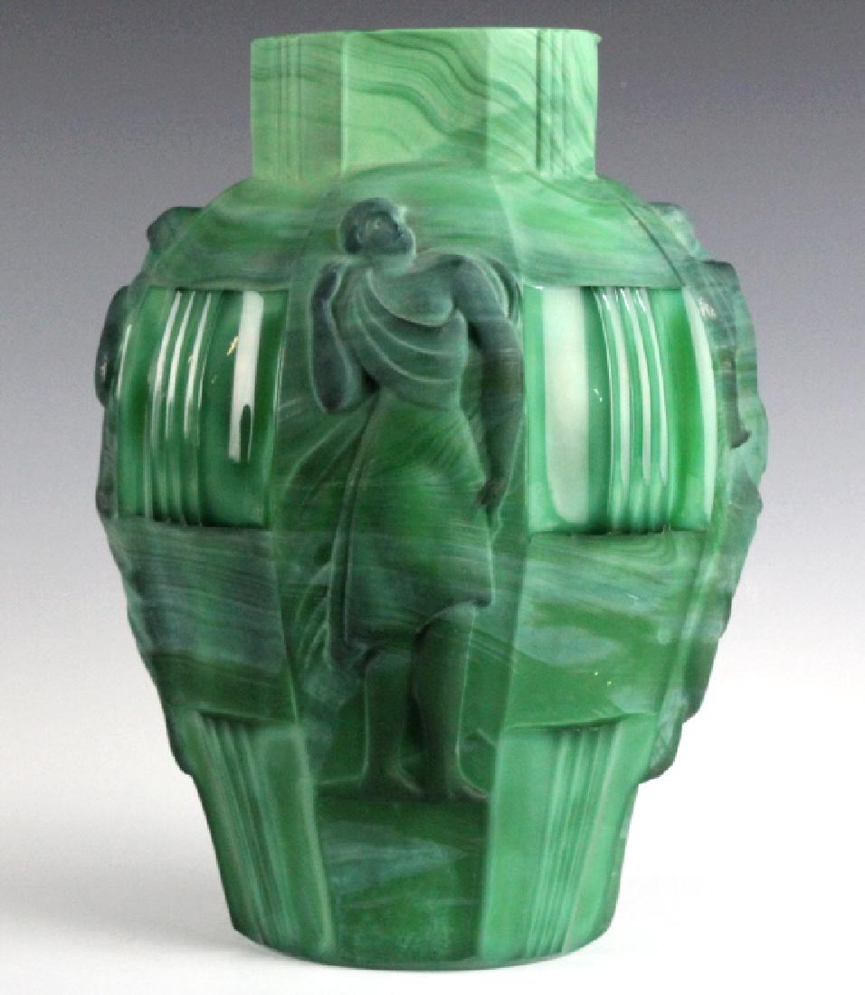 Art Deco Figural Green Malachite Art Glass Vase 9" (1 of 8)