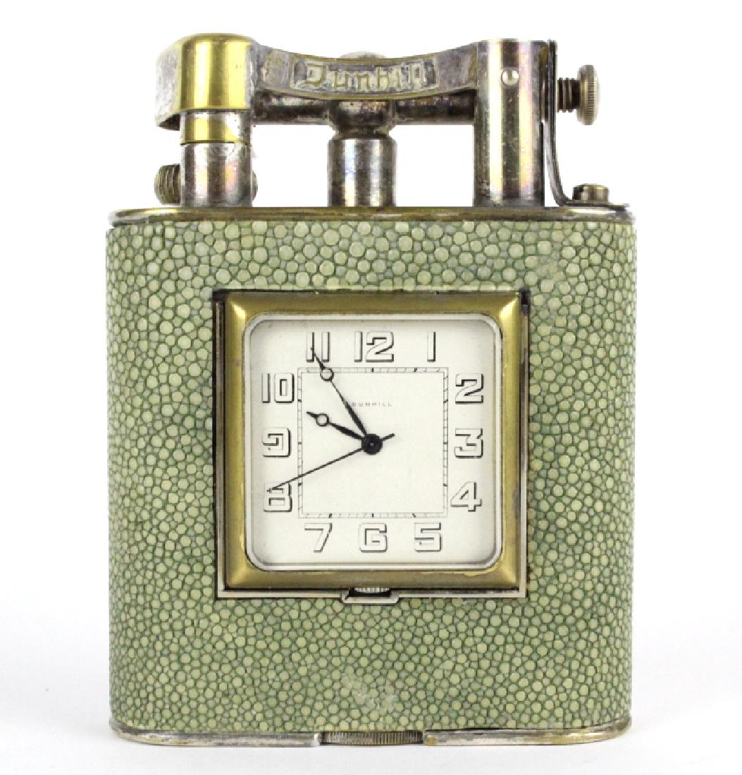 DUNHILL Art Deco Shagreen Table Clock Lighter RARE (1 of 9)