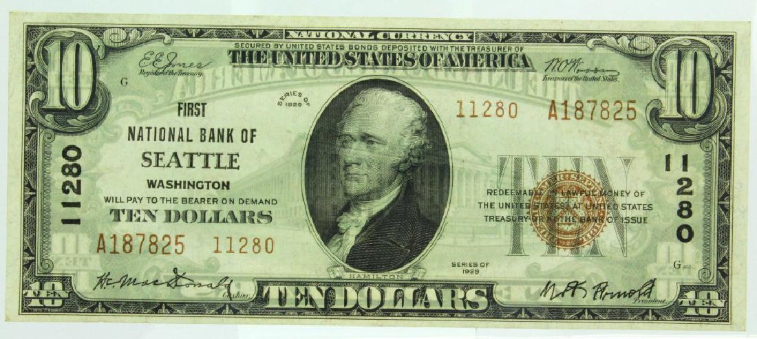 1929 1st NB Seattle Washington $10 Ch 11280 Bill (1 of 2)