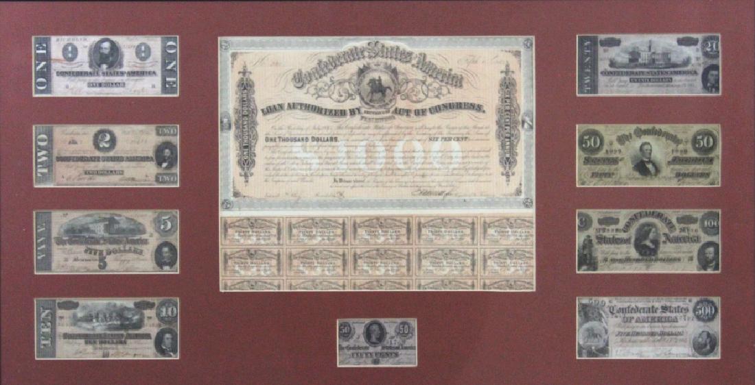 CSA Confederate Currency Type Set w/ Bond FRAMED (1 of 5)