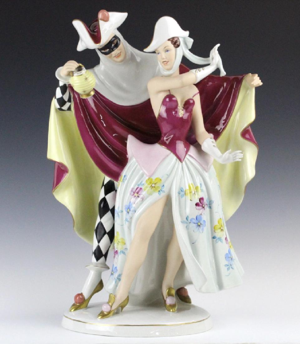Royal Dux Porcelain Masquerade Dancers Statue 19" (1 of 9)