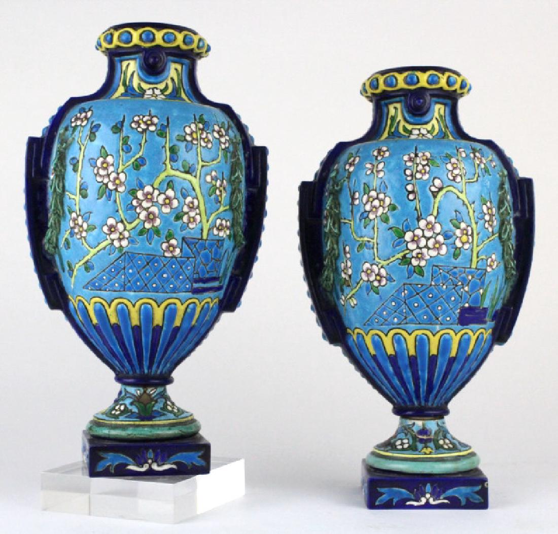 Emaux Longwy Enameled Faience Ceramic Mantle Vases (1 of 8)