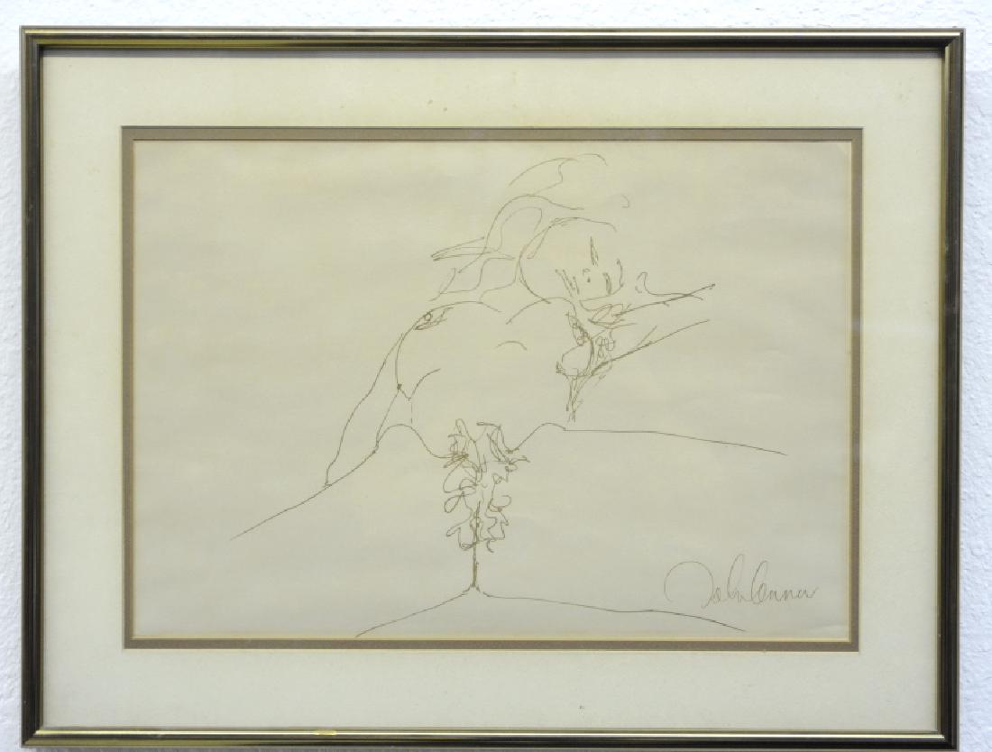 John Lennon Erotic 2, Bag One Lithograph: John Lennon (1940-1980) New York. Erotic series number 2 lithograph. Signed in print John Lennon. Sight measures 13 1/4" x 18 3/4". Housed in metal frame measuring 19' x 25". Good overall condition. I