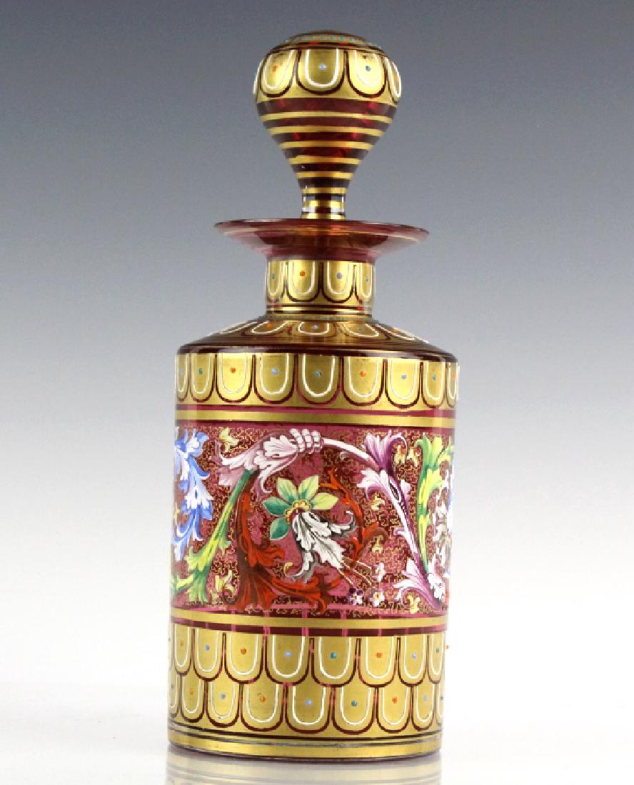 Bohemian Polychrome Enamel Gilt Cranberry Bottle (1 of 8)