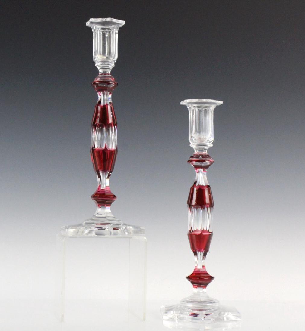 Pair 19c Cranberry Cut To Clear Glass Candlesticks (1 of 10)