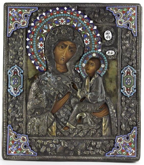 20th Century Russian Enameled Mary Jesus Icon (1 of 6)