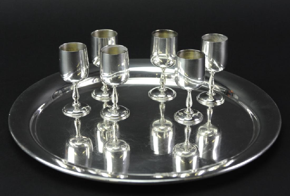 6 Mid Century Sterling Silver Cordial Cups w Tray (1 of 4)