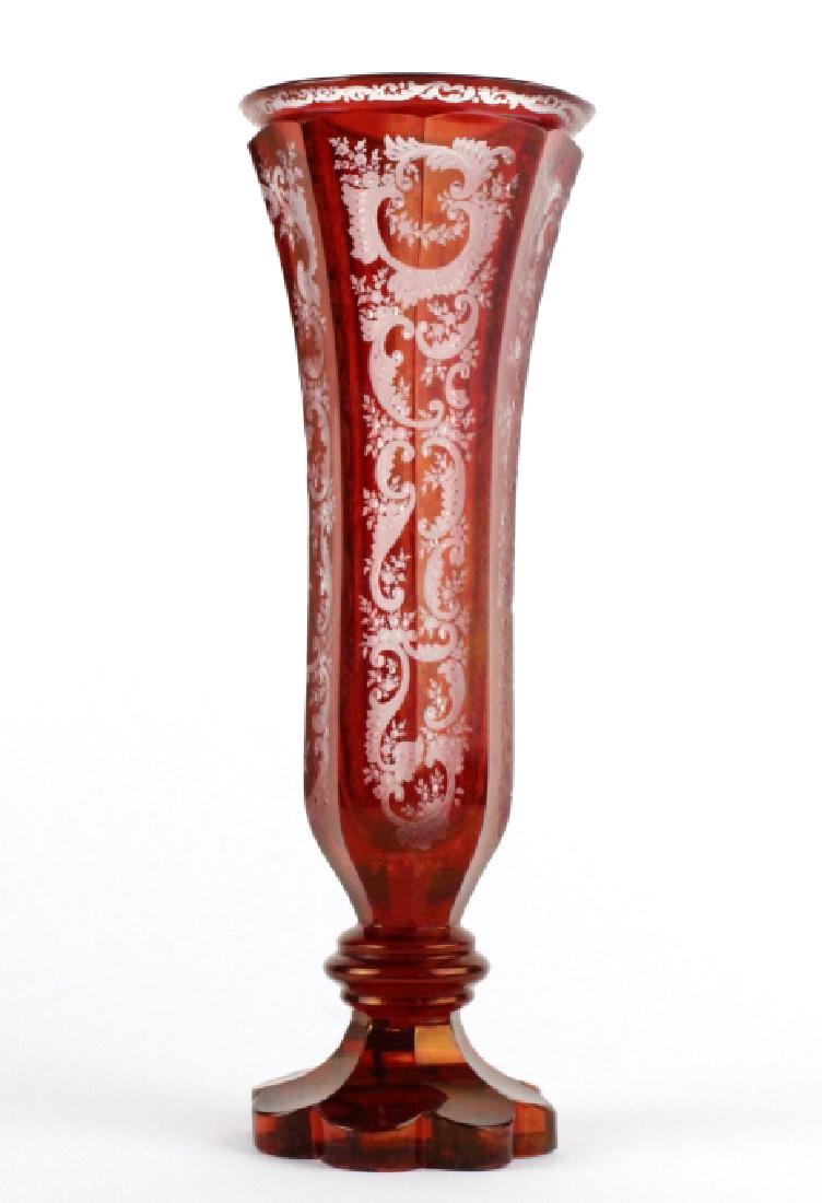 Antique Ruby Red Glass Cut To Clear Footed Vase 13" (1 of 7)