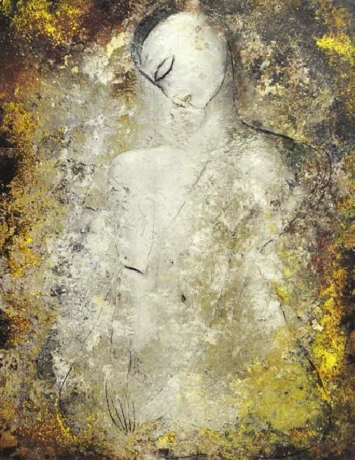 Signed JAMALI Limited Edition Expressionist Giclee: Large contemporary Mystical Expressionist modernist limited edition giclee on canvas by Jamali. Features a highly textured figural image in neutral colors. Limited edition of 2 pieces. Signed and numb