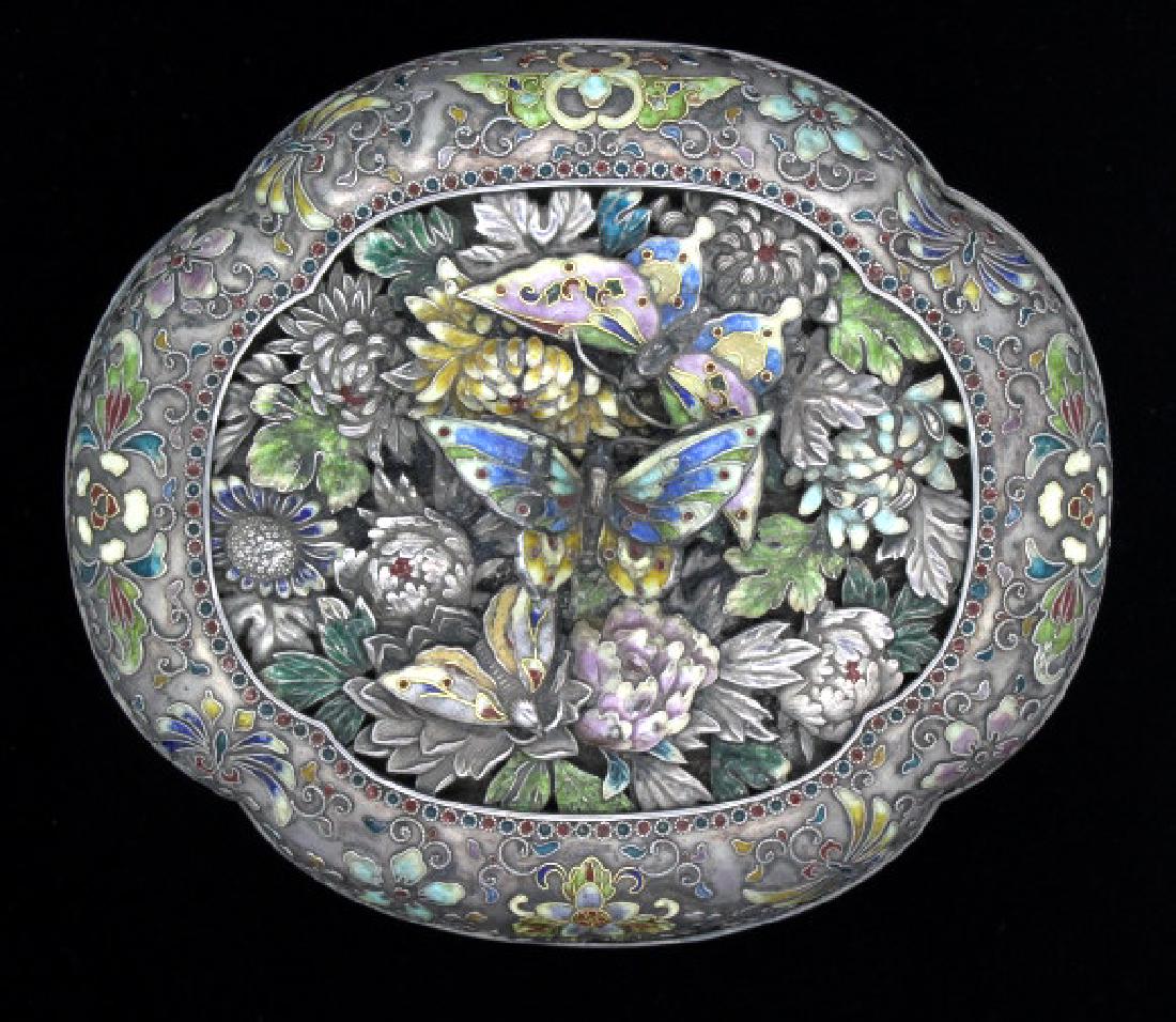 FINE Japanese Sterling Silver Enamel Butterfly Box (1 of 10)