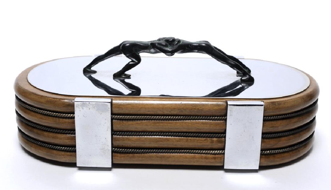 French Art Deco Wood Box w Bronze Wrestler Handle (1 of 9)