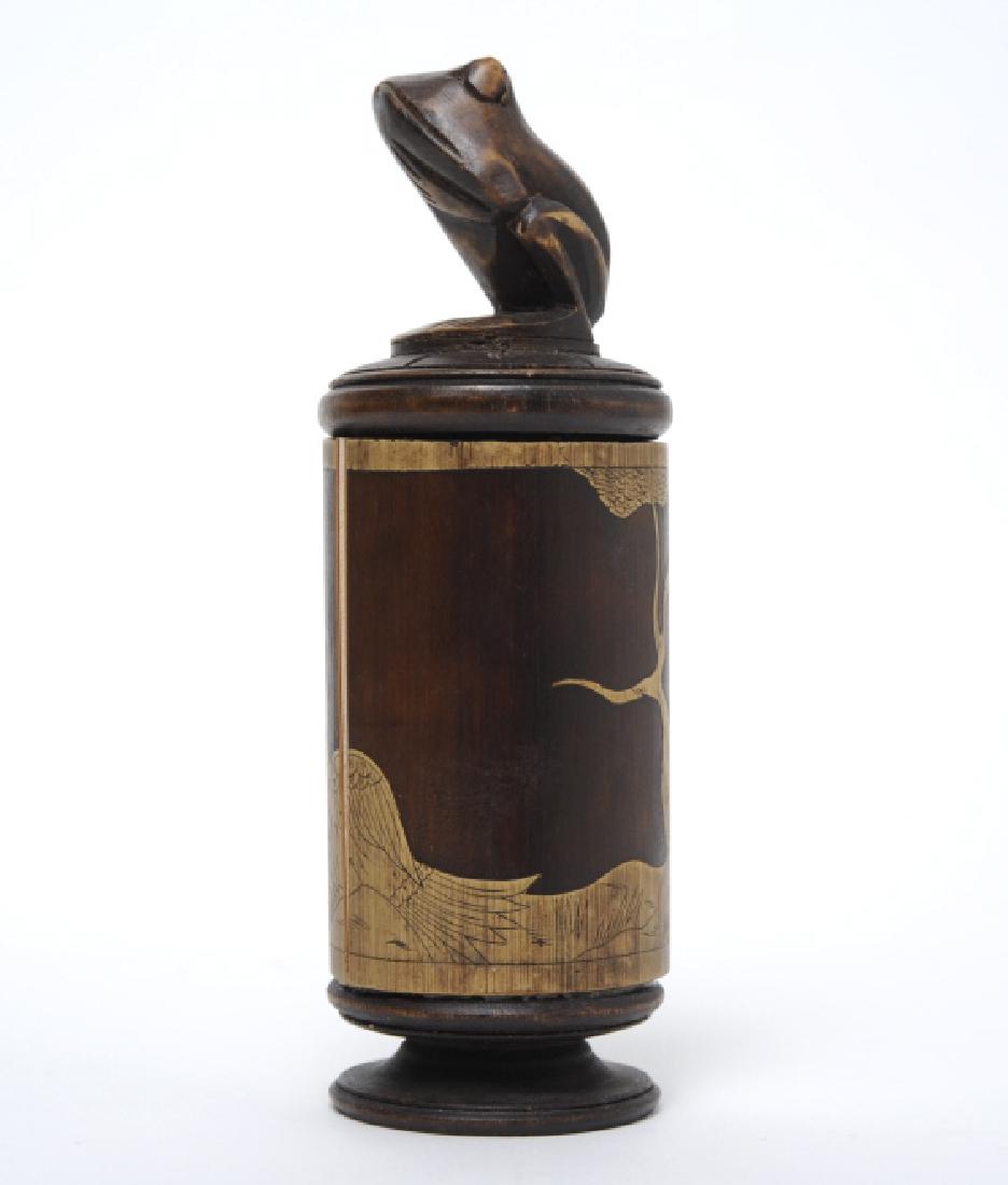Chinese Carved Bamboo Wood Frog Lidded Jar Box (1 of 7)