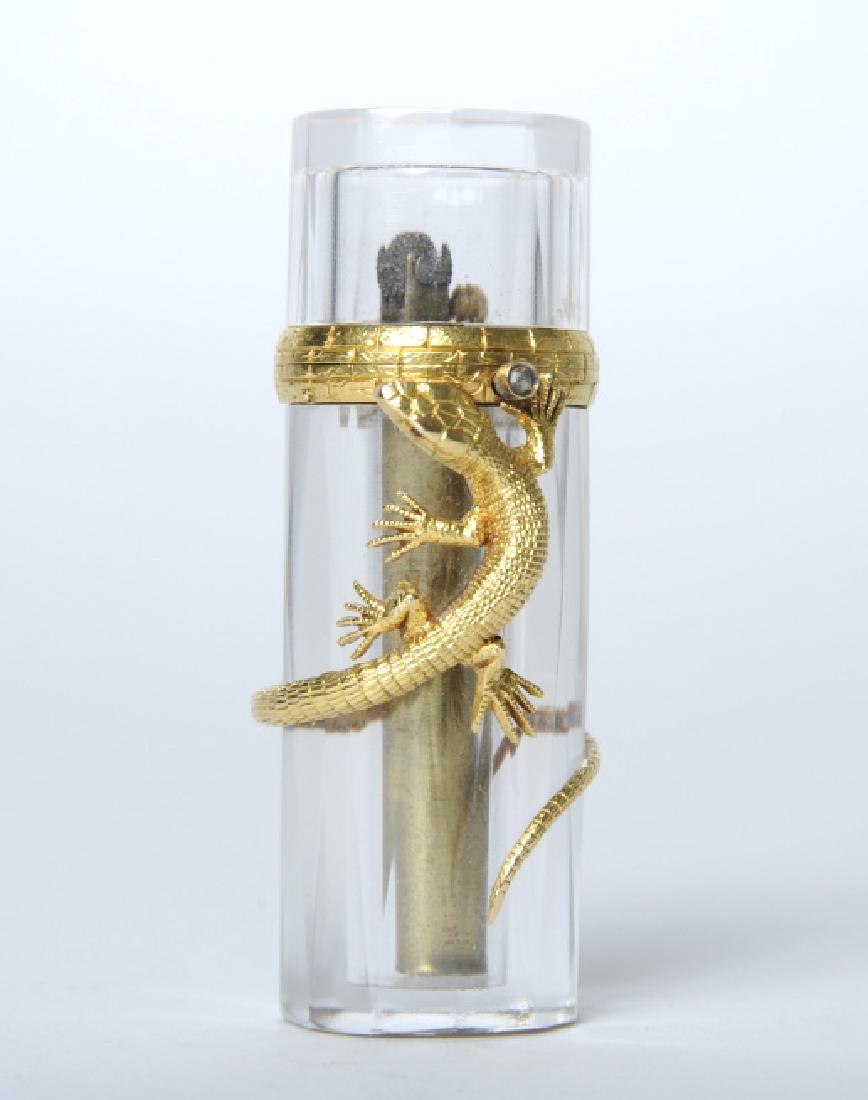 French 14k Gold Crystal Lizard Pocket Lighter (1 of 10)
