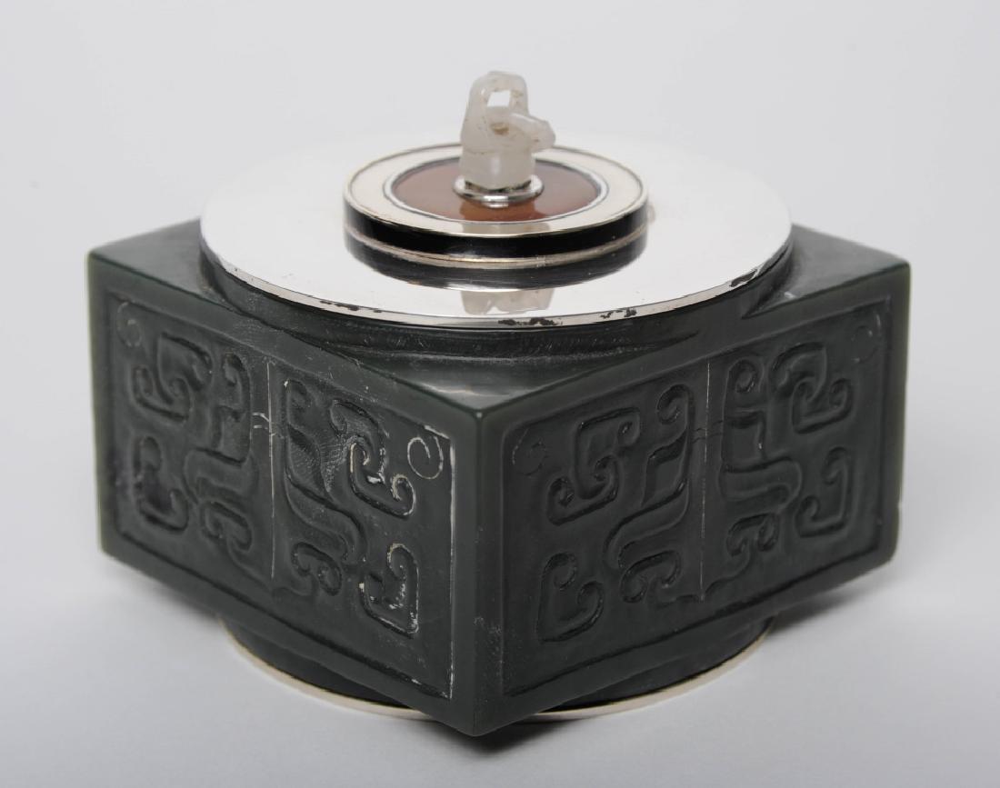 CARTIER Spinach Green Jade & Sterling Lidded Box (1 of 5)