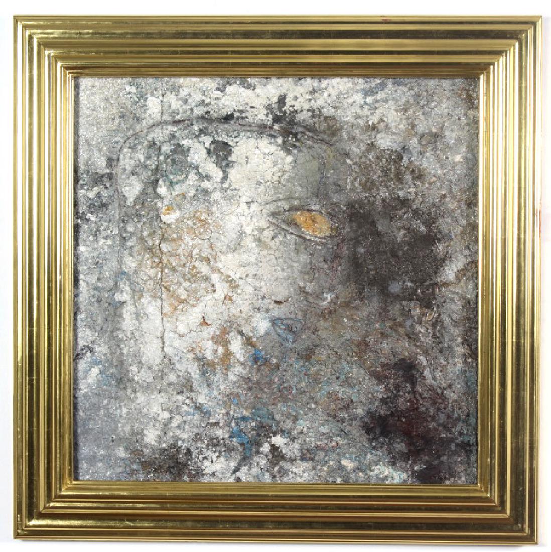 JAMALI Original Mixed Media Fresco Painting LISTED: Original Jamali (1944-India / United States) mixed media fresco painting. Features an abstract figural profile on a textured and painted surface. No visible signature. Artist label on verso. Sight mea