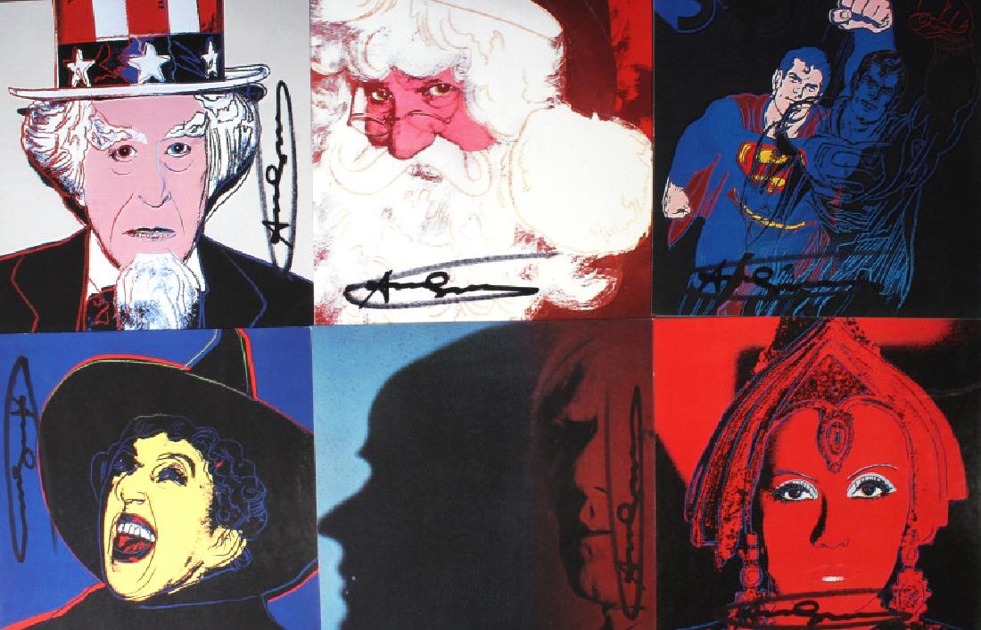 After ANDY WARHOL The Myths portfolio Set SIGNED: After : Andy Warhol (1928-1987) USA, portfolio. Features the work titled; Myths. The Myths Portfolio includes, The Star, Superman, Santa Claus, The Shadow, Mammy, Mickey Mouse, Uncle Sam, The Witch, D