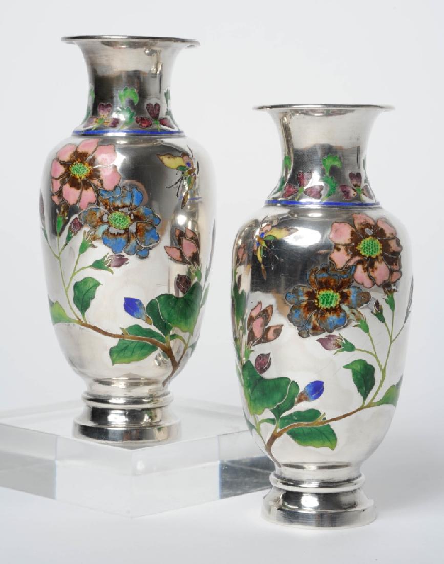 PAIR Japanese Sterling Silver Enameled Bud Vase (1 of 8)