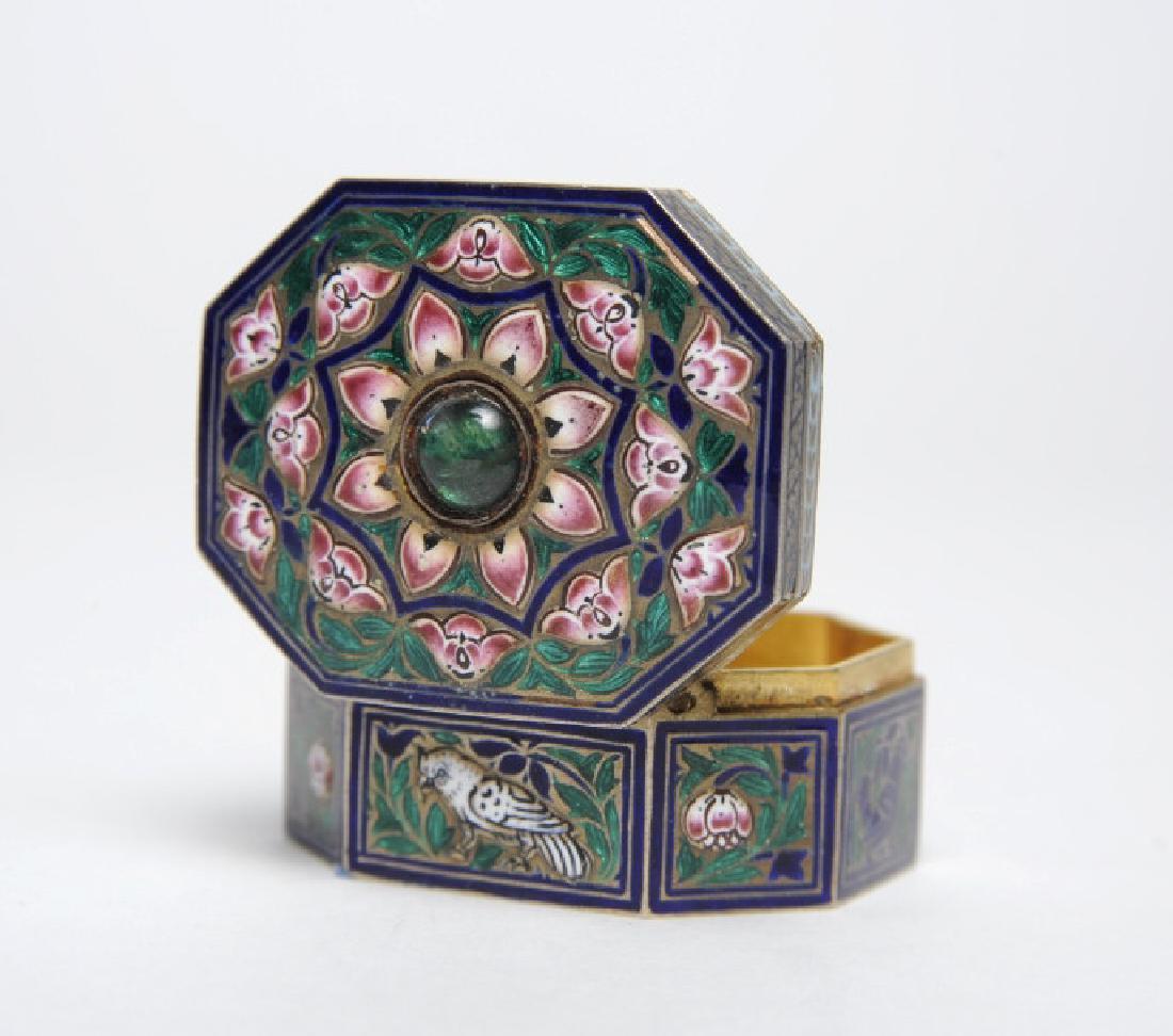 Persian Enameled Silver Pill Box Emerald Cabochon (1 of 8)