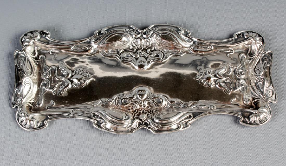 English Art Nouveau Maiden Head Silver Pen Tray (1 of 6)