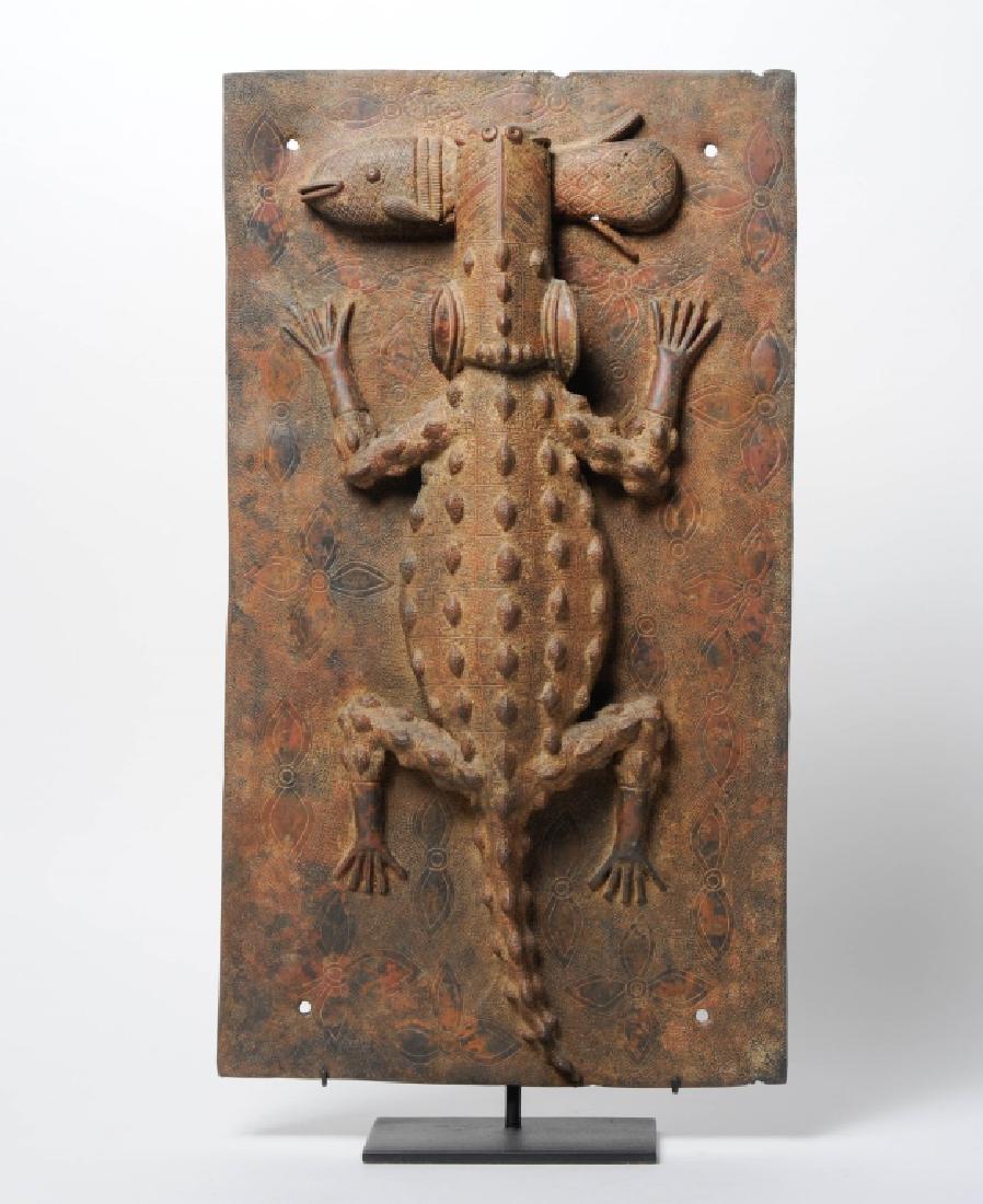 African Benin Cast Bronze Crocodile Plaque w Stand (1 of 8)