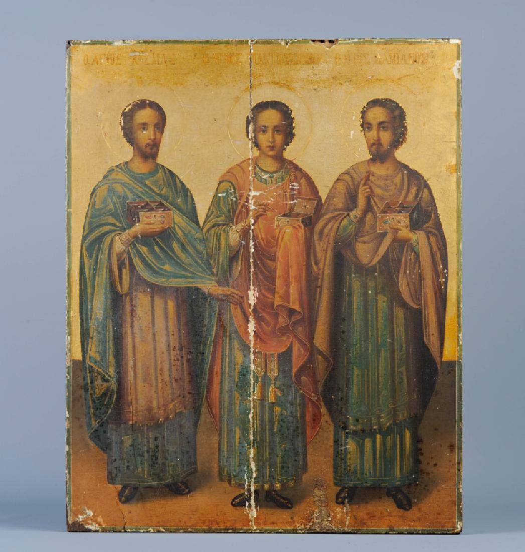 Antique Three Saints Greek Orthodox Icon Painting (1 of 6)