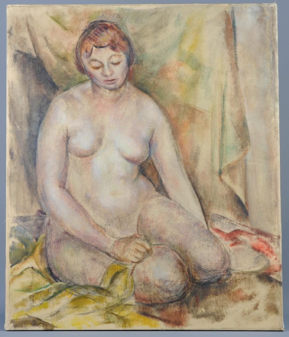 Arnold Blanch Nude Portrait Oil On Painting LISTED: Arnold Blanch (1896 - 1968) USA, oil on canvas nude portrait painting. Unsigned but attributed to Blanch. Work measures 20" x 24". Housed Unframed. Good overall condition with some wear to edges. In h