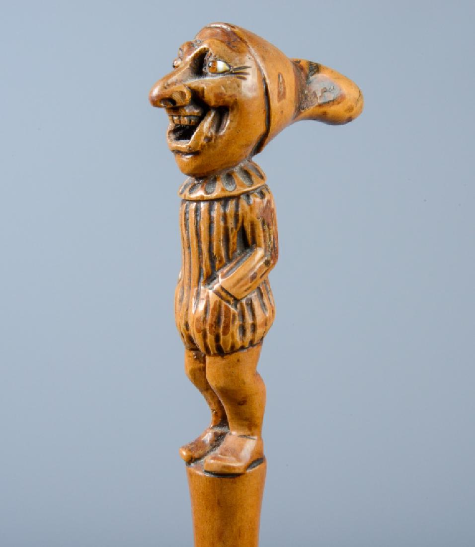 Antique Figural Wood Elf Walking Cane w Glass Eyes (1 of 9)