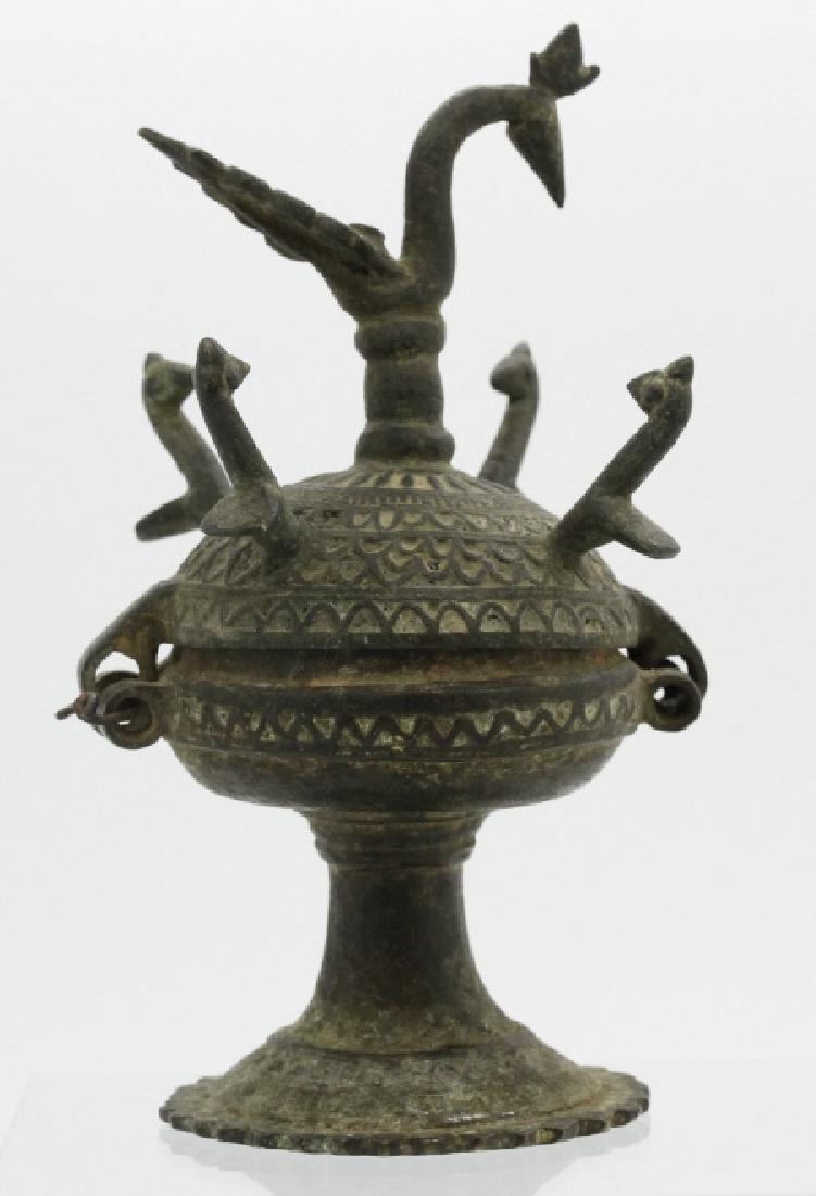 Small Figural Peacock Bronze Pedestal Incense Cup (1 of 10)