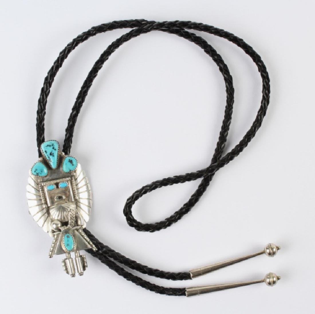 SIGNED Native American Silver Kachina Bolo Tie (1 of 7)