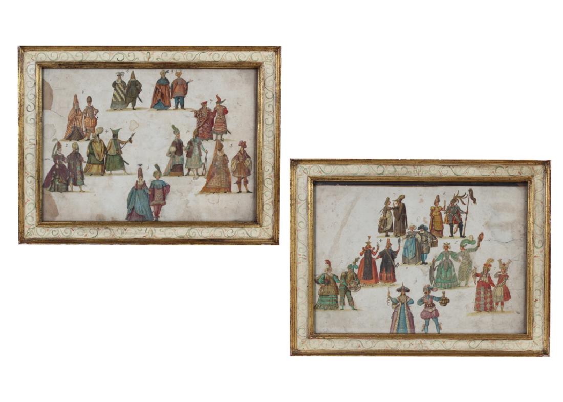 Pair of  Antique Venetian Costume Design Paintings (1 of 8)