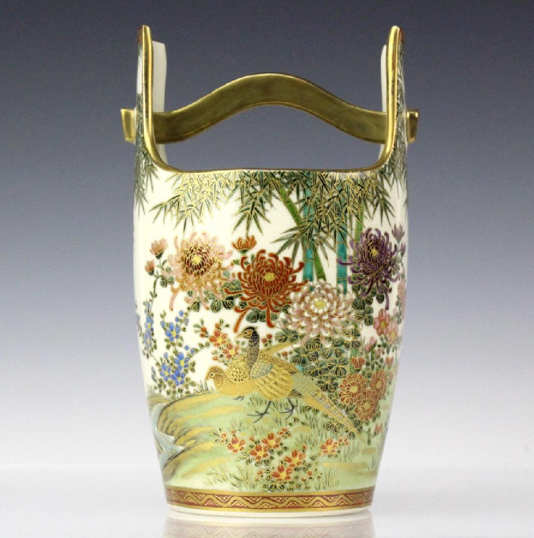 Signed Satsuma Japanese Teoke Well Bucket Vase 7" (1 of 9)