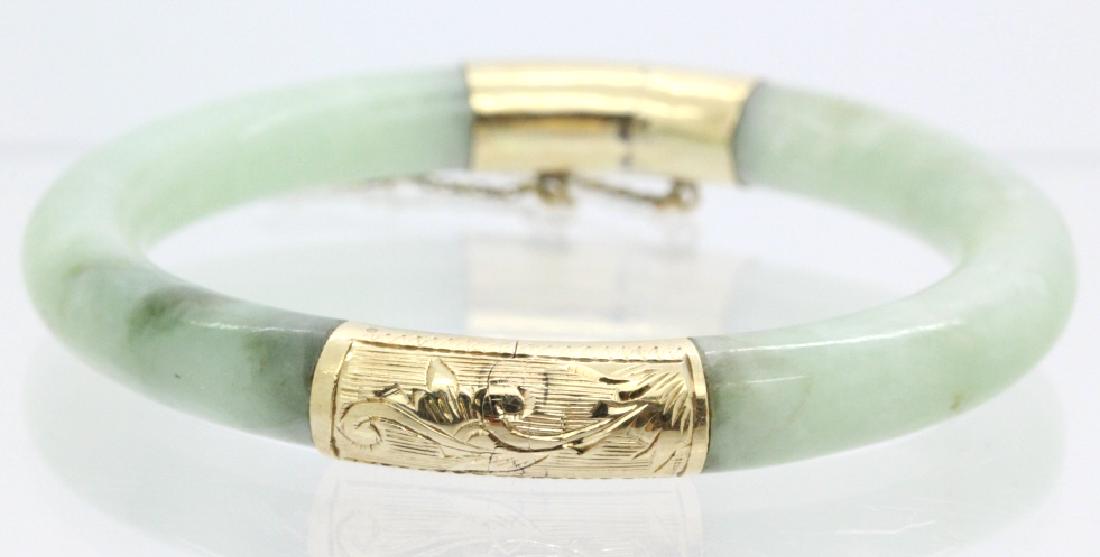 FINE14k Gold Chinese Green Jade Bangle Bracelet (1 of 6)
